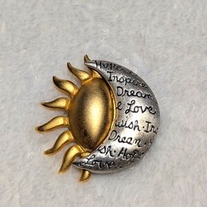 Vintage Goldtone and Silvertone Sun and Moon Brooche